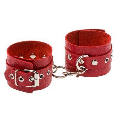 Наручники Leather Double Fix Hand Cuffs, Red 281404 фото