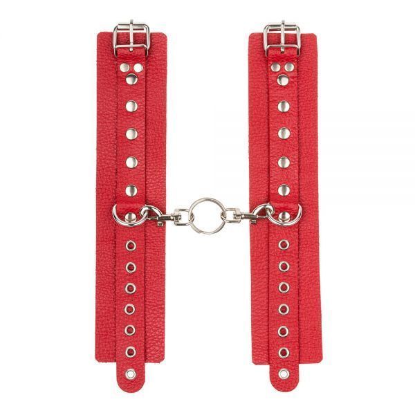 Наручники Leather Double Fix Hand Cuffs, Red 281404 фото